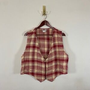 Vintage Womens Plaid Vest Zip Up Red Beige S La Femme Fall cottagecore academia